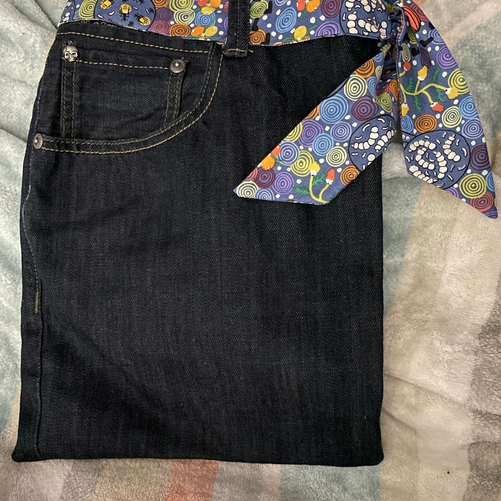 Embroidered Denim Shoulder bag with Colorful Scarf - Picture 4 of 9